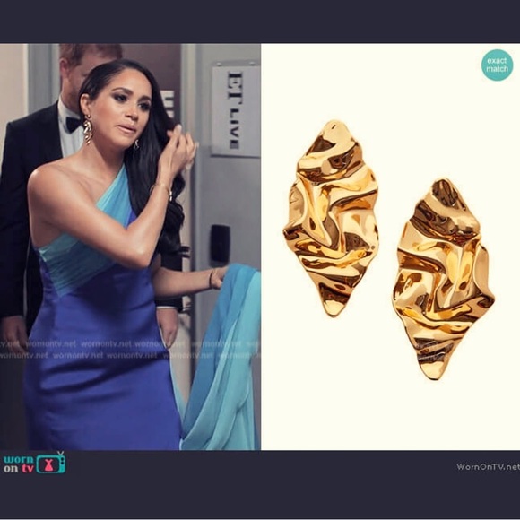 NEW Large Crumpled Goldtone Drop Earrings Designer Luxury Inspired - Picture 10 of 16